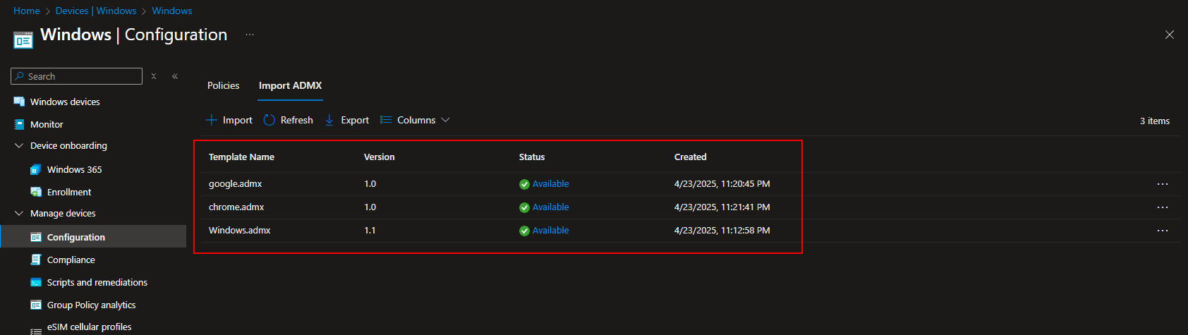 Uploading Chrome ADMX and ADML files in Intune
